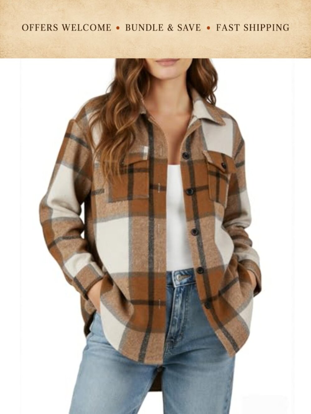 Womens Plaid Button Down Shacket Long Sleeve Flannel Shirt Jacket